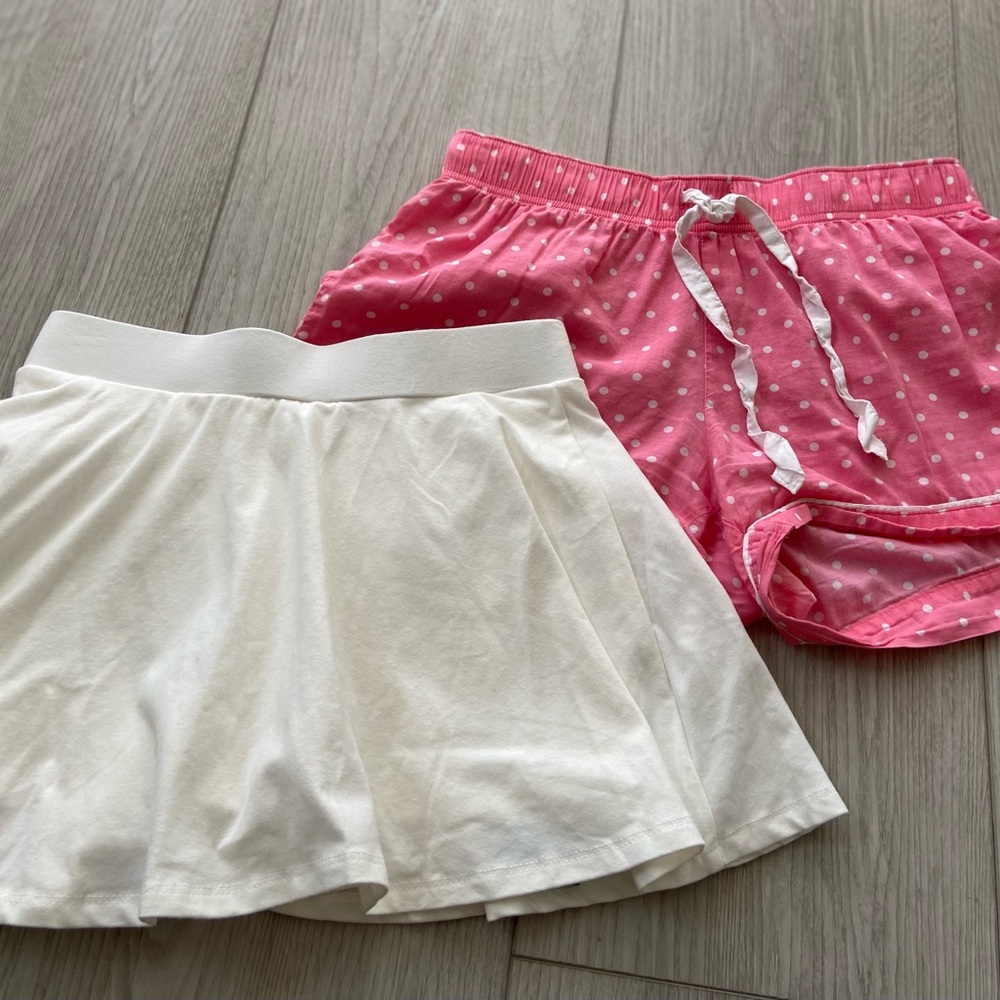 Pink VS Pajama Shorts and Shein Skirt